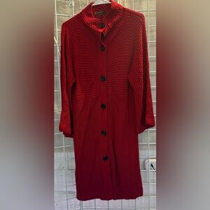Anne Klein Red Long Button-Up Cardigan Coatigan
